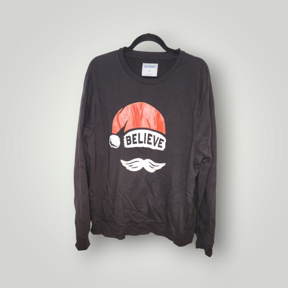 Old Navy Mens  XXL Sweatshirt Believe Santa Black Christmas - Picture 1 of 7